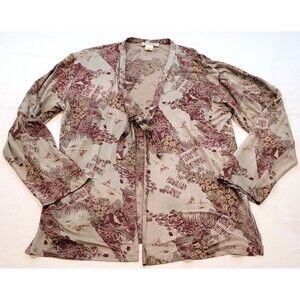 Vtg Citron Santa Monica XL Womens 100% Silk Hawaiian Print Open Top Tie Front